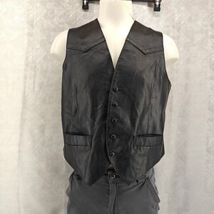 Vintage Diamond Leathers Vest Mens 44 Black Western Biker Cowboy Gorpcore USA